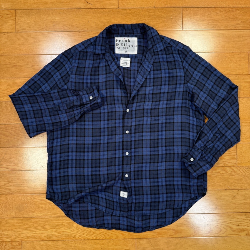 Frank & Eileen Eileen Blue Black Plaid Modal Button Up Shirt XS Italian Fabric